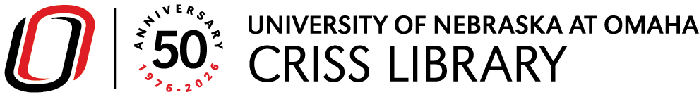 50th anniversary logo for the University of Nebraska at Omaha Criss Library